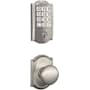 Schlage Arrive Keyless Entry Deadbolt and Plymouth Knob Combo Pack with Decorative Camelot Trim Satin Nickel