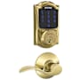 Schlage Connect Camelot Touchscreen Electronic Deadbolt with Z-Wave Plus Technology and Passage Accent Lever Polished Brass