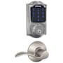 Schlage Connect Camelot Touchscreen Electronic Deadbolt with Z-Wave Plus Technology and Passage Accent Lever Satin Nickel