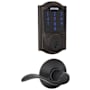 Schlage Connect Camelot Touchscreen Electronic Deadbolt with Z-Wave Plus Technology and Passage Accent Lever Aged Bronze
