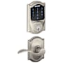Schlage Connect Camelot Touchscreen Electronic Deadbolt with Z-Wave Plus Technology and Passage Accent Lever and Decorative Camelot Trim Satin Nickel