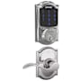 Schlage Connect Camelot Touchscreen Electronic Deadbolt with Z-Wave Plus Technology and Passage Accent Lever and Decorative Camelot Trim Bright Chrome
