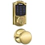 Schlage Connect Camelot Touchscreen Electronic Deadbolt with Z-Wave Plus Technology and Passage Andover Knob Polished Brass