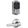 Schlage Connect Camelot Touchscreen Deadbolt with Built-in Alarm and Passage Broadway Lever Polished Chrome