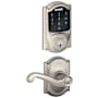 Schlage Connect Camelot Touchscreen Electronic Deadbolt with Z-Wave Plus Technology and Passage Flair Lever and Decorative Camelot Trim Satin Nickel