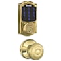 Schlage Connect Camelot Touchscreen Electronic Deadbolt with Z-Wave Plus Technology and Passage Georgian Knob Polished Brass
