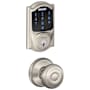 Schlage Connect Camelot Touchscreen Electronic Deadbolt with Z-Wave Plus Technology and Passage Georgian Knob Satin Nickel