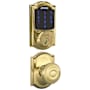 Schlage Connect Camelot Touchscreen Electronic Deadbolt with Z-Wave Plus Technology and Passage Georgian Knob and Decorative Camelot Trim Polished Brass
