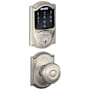 Schlage Connect Camelot Touchscreen Electronic Deadbolt with Z-Wave Plus Technology and Passage Georgian Knob and Decorative Camelot Trim Satin Nickel