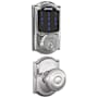 Schlage Connect Camelot Touchscreen Electronic Deadbolt with Z-Wave Plus Technology and Passage Georgian Knob and Decorative Camelot Trim Bright Chrome