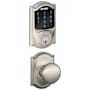 Schlage Connect Camelot Touchscreen Electronic Deadbolt with Z-Wave Plus Technology and Passage Plymouth Knob and Decorative Camelot Trim Satin Nickel