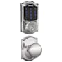 Schlage Connect Camelot Touchscreen Electronic Deadbolt with Z-Wave Plus Technology and Passage Plymouth Knob and Decorative Camelot Trim Bright Chrome