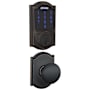Schlage Connect Camelot Touchscreen Electronic Deadbolt with Z-Wave Plus Technology and Passage Plymouth Knob and Decorative Camelot Trim Aged Bronze