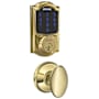 Schlage Connect Camelot Touchscreen Electronic Deadbolt with Z-Wave Plus Technology and Passage Siena Knob Polished Brass