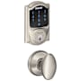 Schlage Connect Camelot Touchscreen Electronic Deadbolt with Z-Wave Plus Technology and Passage Siena Knob Satin Nickel