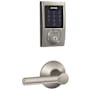 Schlage Connect Century Touchscreen Deadbolt with Built-in Alarm and Passage Broadway Lever Satin Nickel