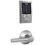 Schlage Connect Century Touchscreen Deadbolt with Built-in Alarm and Passage Broadway Lever Satin Chrome