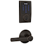 Schlage Connect Century Touchscreen Deadbolt with Built-in Alarm and Passage Broadway Lever Aged Bronze