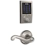 Schlage Connect Century Touchscreen Deadbolt with Built-in Alarm and Passage Flair Lever Satin Nickel