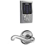 Schlage Connect Century Touchscreen Deadbolt with Built-in Alarm and Passage Flair Lever Bright Chrome