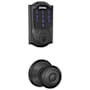 Schlage Connect Century Touchscreen Deadbolt with Built-in Alarm and Passage Georgian Knob Matte Black