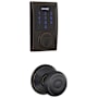 Schlage Connect Century Touchscreen Deadbolt with Built-in Alarm and Passage Georgian Knob Aged Bronze