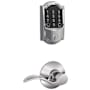 Schlage Encode WiFi Enabled Electronic Keypad Deadbolt with Camelot Trim and Accent Lever Set Bright Chrome