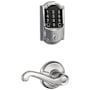 Schlage Encode WiFi Enabled Electronic Keypad Deadbolt with Camelot Trim and Flair Lever Set Bright Chrome