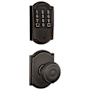 Schlage Encode WiFi Enabled Electronic Keypad Deadbolt and Georgian Knob Set with Camelot Trim Aged Bronze