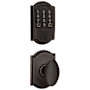 Schlage Encode WiFi Enabled Electronic Keypad Deadbolt and Siena Knob Set with Camelot Trim Aged Bronze