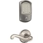 Schlage Encode Greenwich Electronic Keyless Entry Deadbolt Combo Pack with Flair Interior Lever and Decorative Georgian Trim Satin Nickel