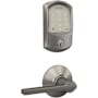 Schlage Encode Greenwich Electronic Keyless Entry Deadbolt Combo Pack with Latitude Interior Lever and Decorative Plymouth Trim Satin Nickel