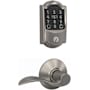 Schlage Encode Plus Camelot Electronic Keyless Entry Deadbolt Combo Pack with Accent Interior Lever and Decorative Plymouth Trim Satin Nickel