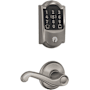 Schlage Encode Plus Camelot Electronic Keyless Entry Deadbolt Combo Pack with Flair Interior Lever and Decorative Georgian Trim Satin Nickel