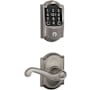 Schlage Encode Plus Camelot Electronic Keyless Entry Deadbolt Combo Pack with Flair Interior Lever and Decorative Camelot Trim Satin Nickel
