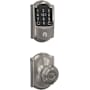 Schlage Encode Plus Camelot Electronic Keyless Entry Deadbolt Combo Pack with Georgian Interior Knob and Decorative Camelot Trim Satin Nickel