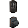 Schlage Encode Plus Camelot Electronic Keyless Entry Deadbolt Combo Pack with Georgian Interior Knob and Decorative Camelot Trim Aged Bronze