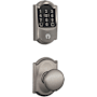 Schlage Encode Plus Camelot Electronic Keyless Entry Deadbolt Combo Pack with Plymouth Interior Knob and Decorative Camelot Trim Satin Nickel