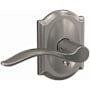 Schlage Custom Pennant Passage or Privacy Door Lever Set with Camelot Trim Satin Nickel