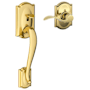Schlage Camelot Lower Handle Set for Schlage Deadbolts with Right Handed Accent Interior Lever and Decorative Camelot Rose Polished Brass