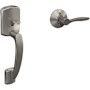 Schlage Greenwich Left Handed Sectional Lower Half Handleset with Delfayo Interior Lever Satin Nickel