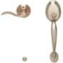 Schlage Right Handed Front Entry Handleset with an Accent Lever from the Plymouth Collection Satin Nickel