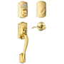 Schlage Right Handed Camelot Electronic Handleset with Accent Lever Lifetime Polished Brass