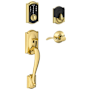 Schlage Camelot Touch Entry Handleset with Left Handed Accent Lever Bright Brass