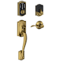 Schlage Camelot Touch Entry Handleset with Left Handed Accent Lever Antique Brass
