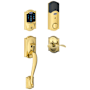 Schlage Connect Camelot Touchscreen Handleset with Left Handed Accent Lever, Decorative Camelot Rose, and Built-in Alarm Polished Brass