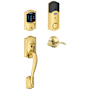Schlage Connect Camelot Touchscreen Handleset with Accent Lever and Built-in Alarm - Left Handed Polished Brass