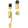 Schlage Connect Camelot Touchscreen Handleset with Interior Siena Knob and Built-In Alarm Polished Brass