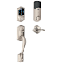 Schlage Connect Camelot Touchscreen Handleset with Accent Lever and Built-in Alarm - Left Handed Satin Nickel