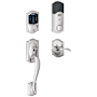 Schlage Connect Camelot Touchscreen Handleset with Left Handed Accent Lever, Decorative Camelot Rose, and Built-in Alarm Bright Chrome